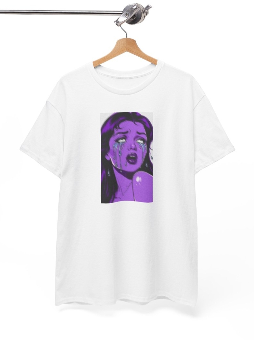 Gildan White Short Sleeve Tee with Purple Pop Art Graphic